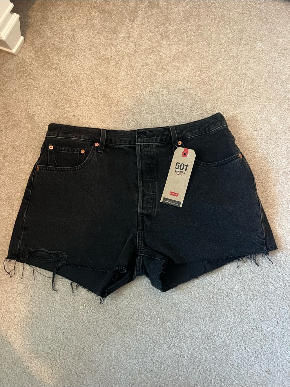 Levi's 501 High Rise Fitted through Hip Black Distressed Denim Women's Shorts